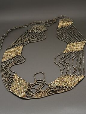Vintage Metallic Seed Bead Belt Necklace | Draped Waist Chain | Boho Luxe Beaded